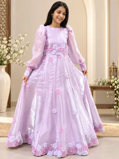 Pastel Lilac Floral Embellished Party Wear Gown