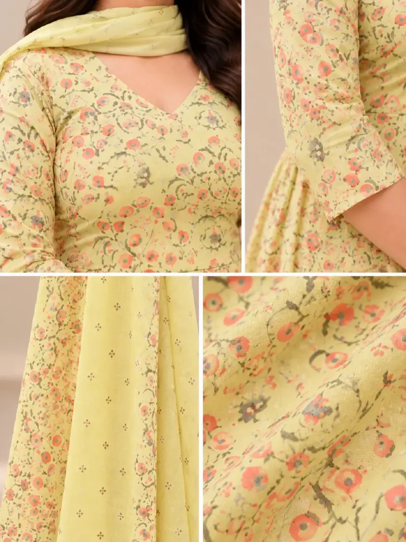 Pastel Yellow Floral Printed Anarkali Suit with Dupatta — image 4