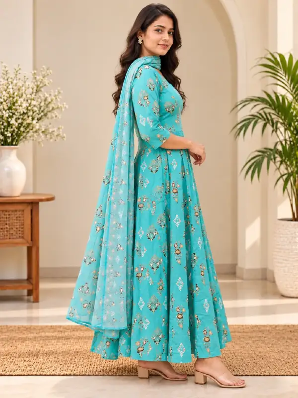 Floral Printed Anarkali Gown with Dupatta — view 2
