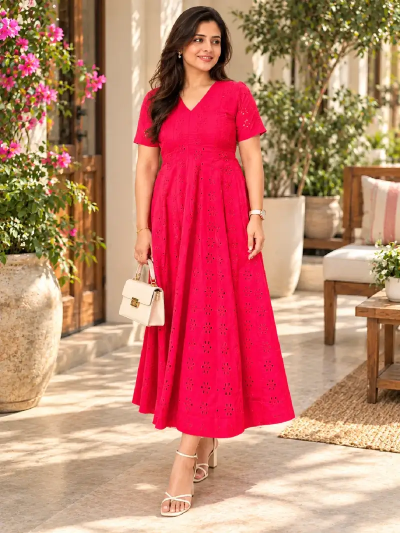 Fuchsia Bloom Eyelet Midi Dress — image 1