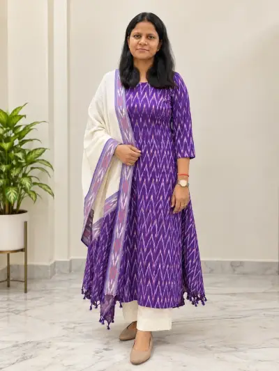 Ikat Flared Kurta Set with Dupatta