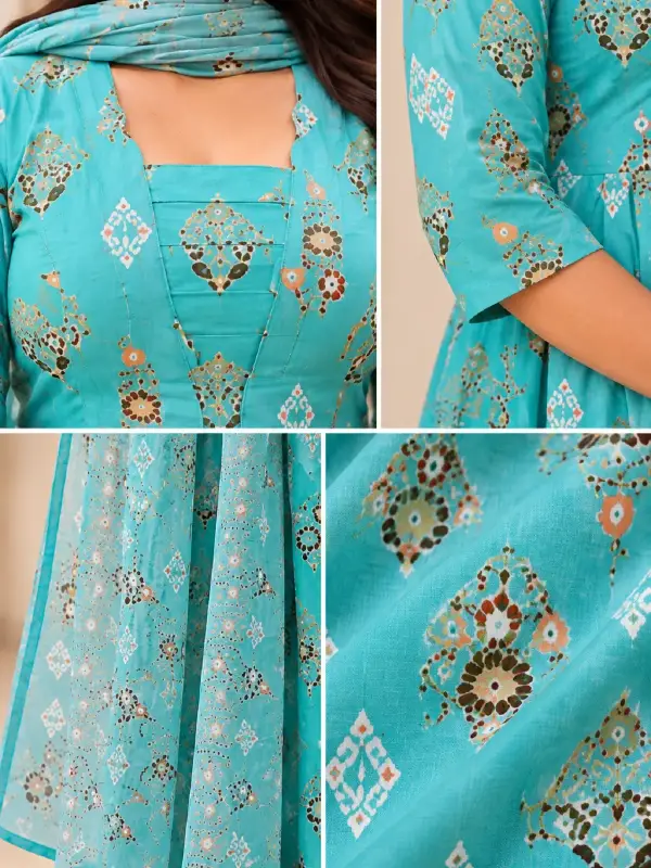 Floral Printed Anarkali Gown with Dupatta — view 4