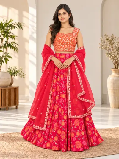 Festive Floral Lehenga with Hand Embroidery