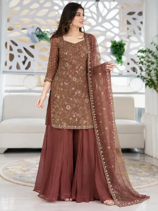 Short Kurti with Auraib Palazzo with Chunni