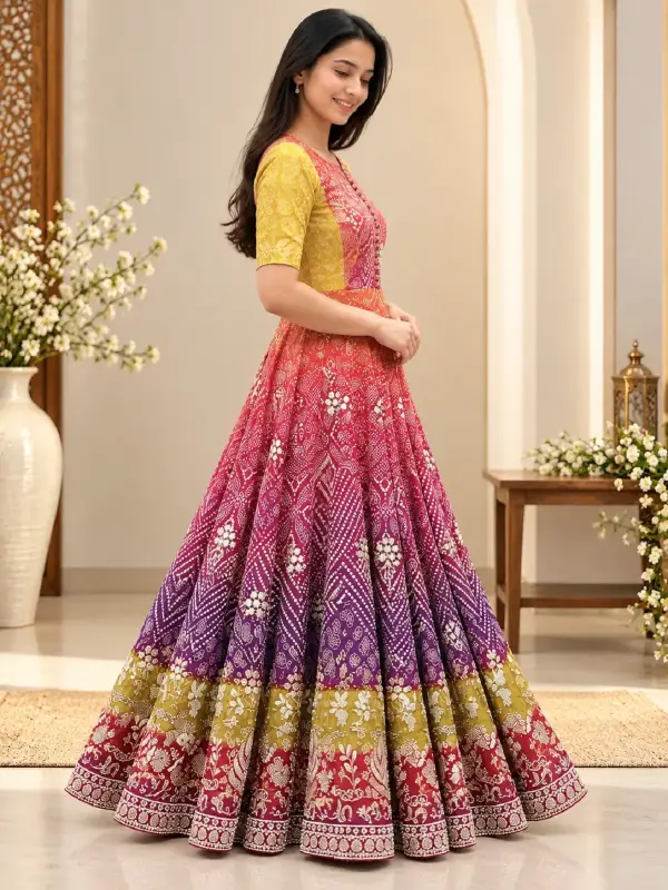 Vibrant Bandhani Anarkali Gown — view 2