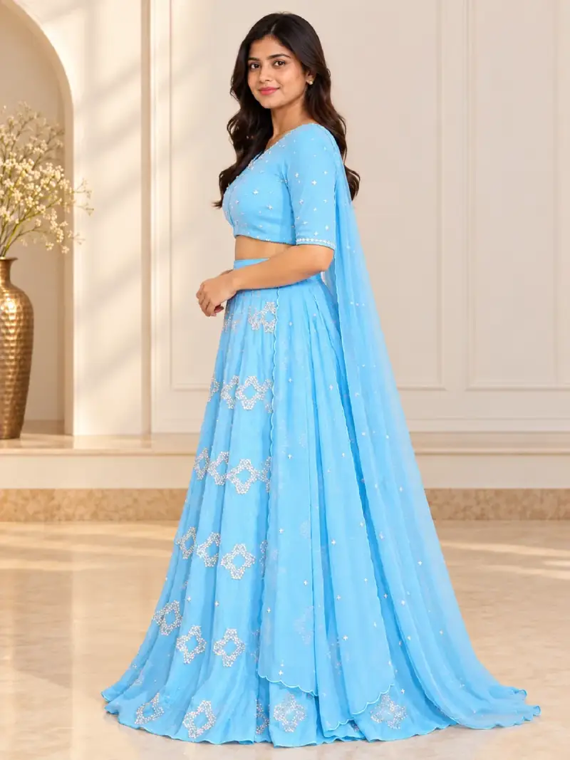Hand Embroidered Lehenga Choli with Scalloped Dupatta — image 2