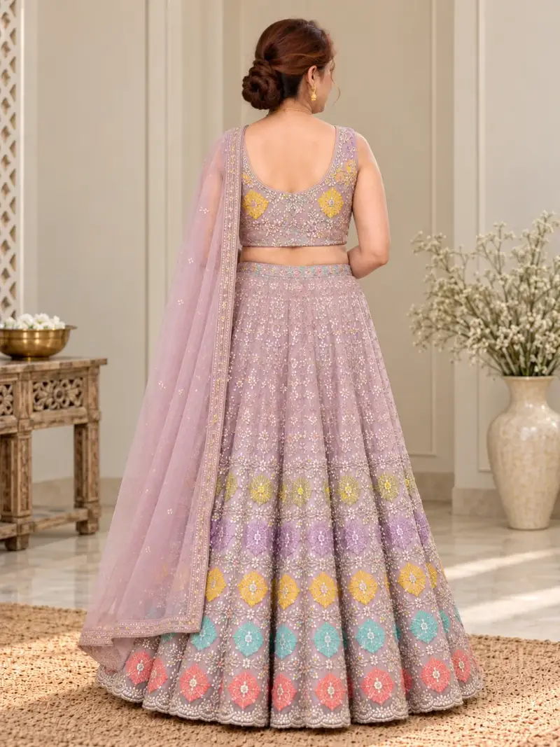 Pastel Mauve Multicolour Embroidered Lehenga Set — image 3