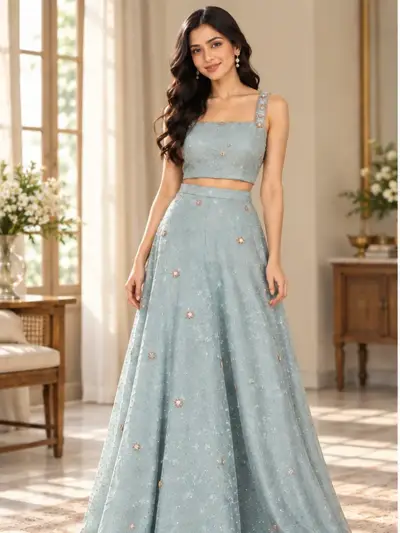 Embellished Crop Top & Skirt