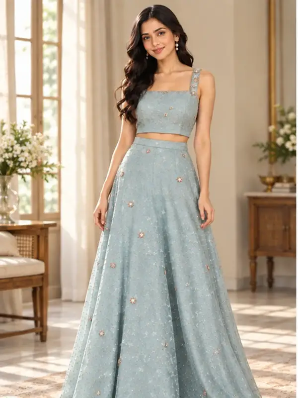 Embellished Crop Top & Skirt