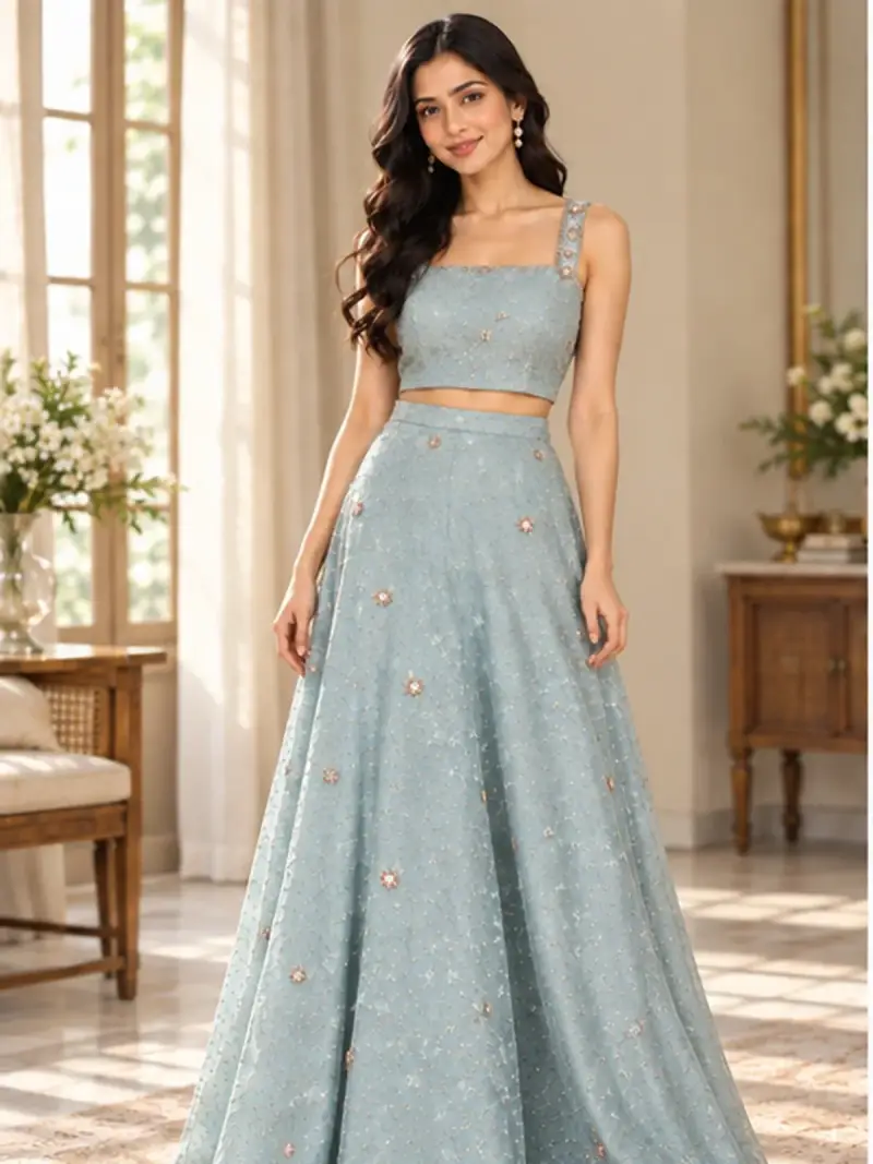 Embellished Crop Top & Skirt — image 1