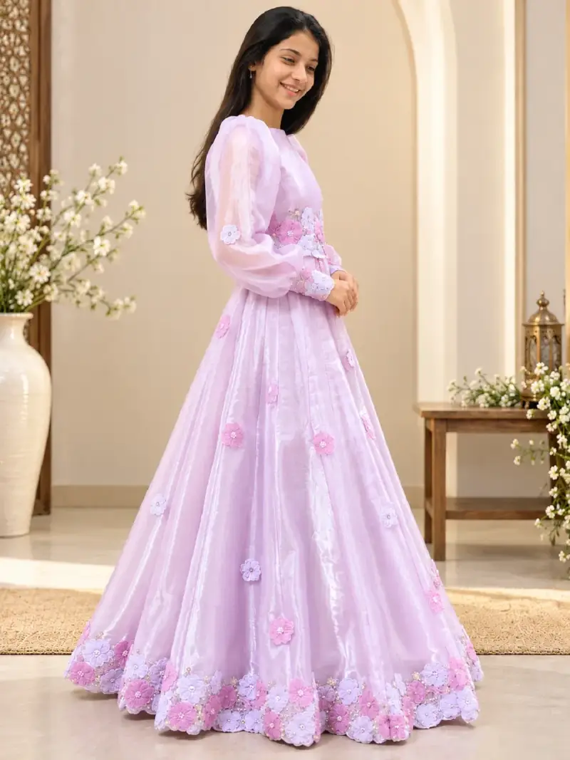 Pastel Lilac Floral Embellished Party Wear Gown — image 2