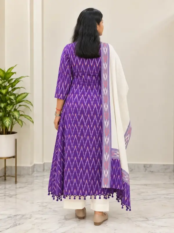 Ikat Flared Kurta Set with Dupatta — view 3