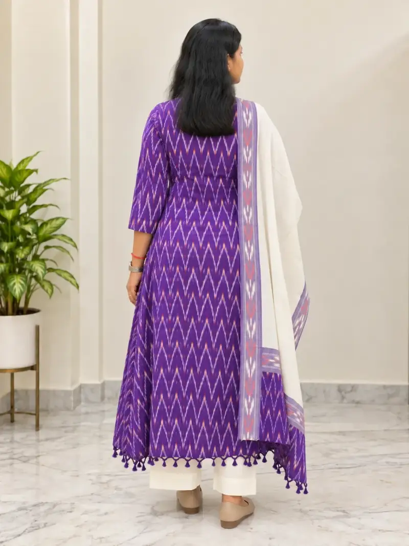 Ikat Flared Kurta Set with Dupatta — image 3