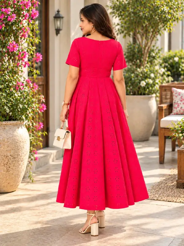 Fuchsia Bloom Eyelet Midi Dress — view 3