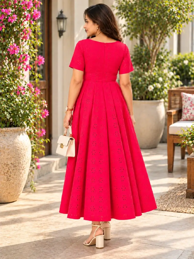 Fuchsia Bloom Eyelet Midi Dress — image 3
