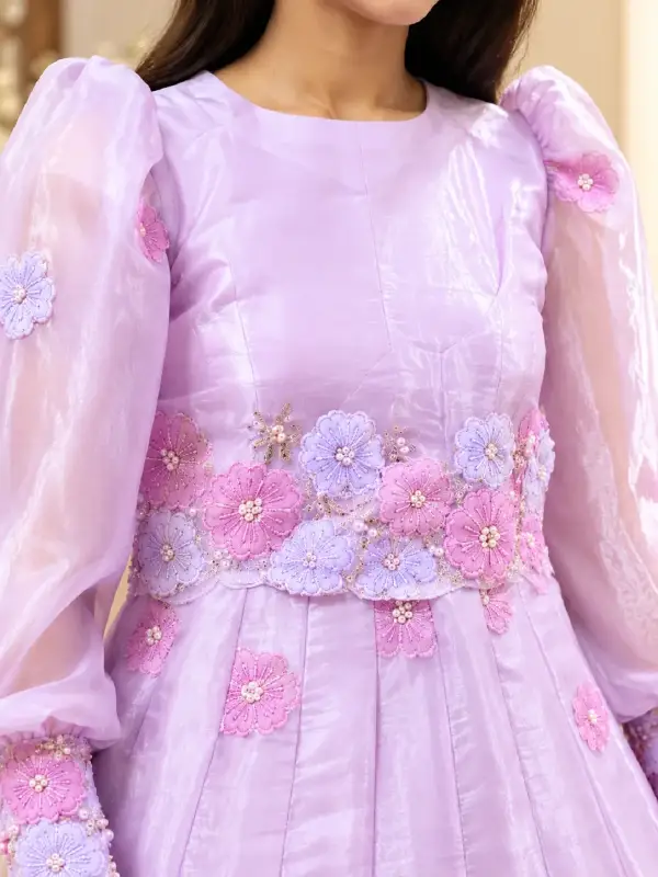 Pastel Lilac Floral Embellished Party Wear Gown — view 4