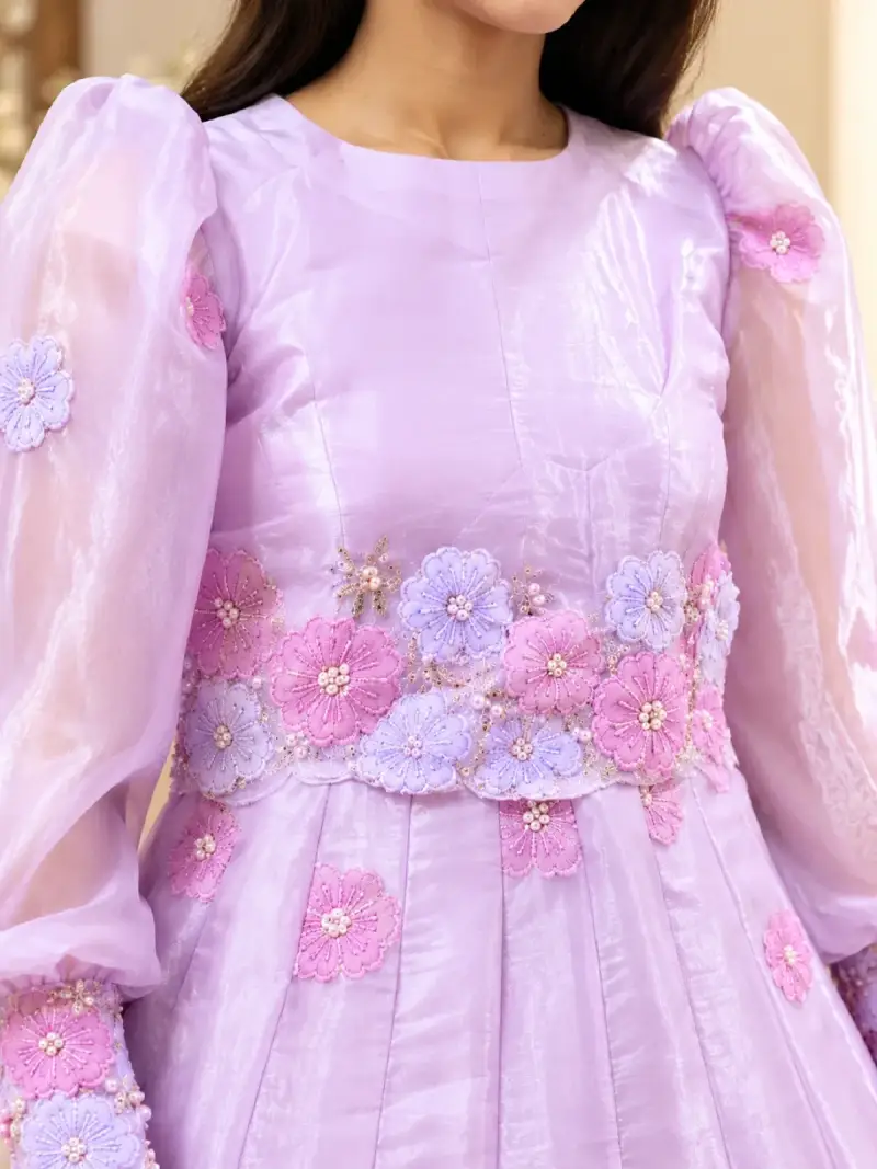 Pastel Lilac Floral Embellished Party Wear Gown — image 4