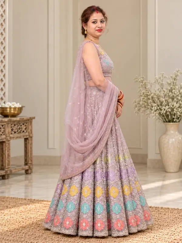 Pastel Mauve Multicolour Embroidered Lehenga Set — view 2