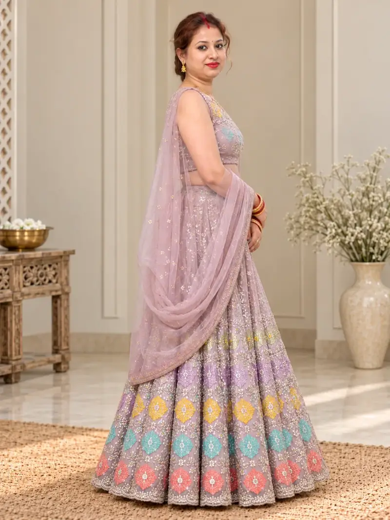 Pastel Mauve Multicolour Embroidered Lehenga Set — image 2