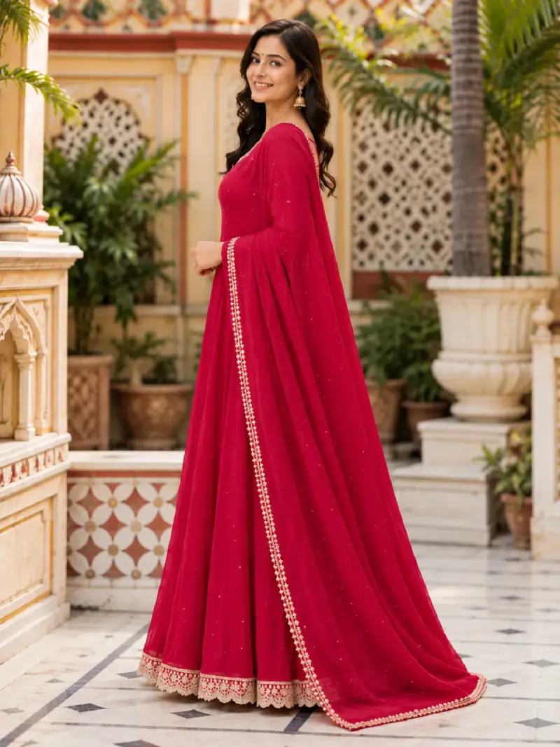 Embellished Flared Anarkali Suit Set — image 6