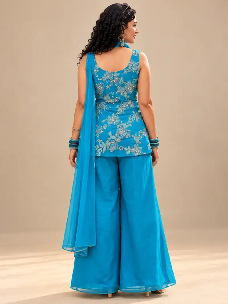 Azure Bloom Short Kurti and Auraib Palazzo with Chunni — image 3