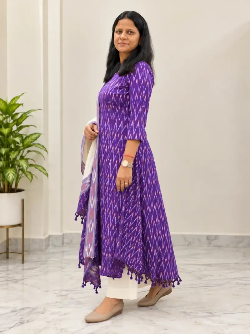 Ikat Flared Kurta Set with Dupatta — image 2