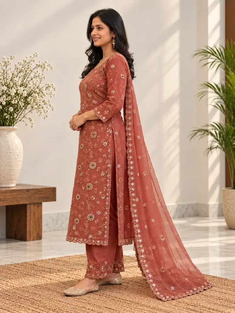 Gulnaar Embroidered Kurti Palazzo Chunni Set — image 2