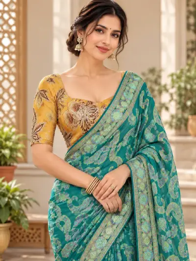 Embroidered Saree & Blouse