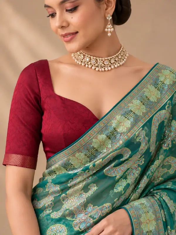 Embroidered Saree with Maroon Blouse — view 4