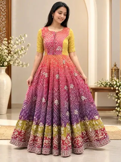 Vibrant Bandhani Anarkali Gown
