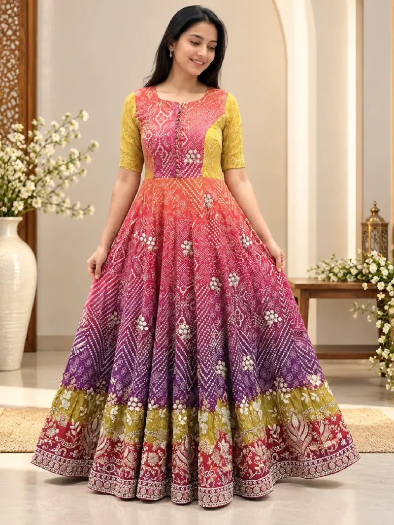 Vibrant Bandhani Anarkali Gown — image 1