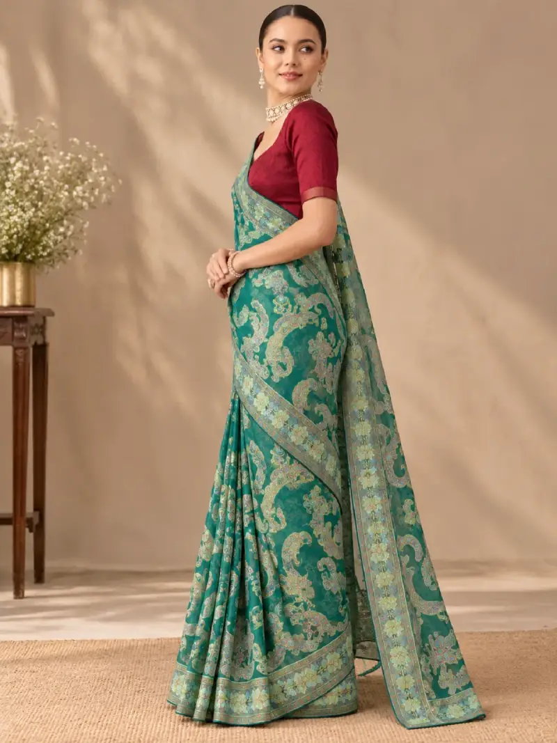 Embroidered Saree with Maroon Blouse — image 2