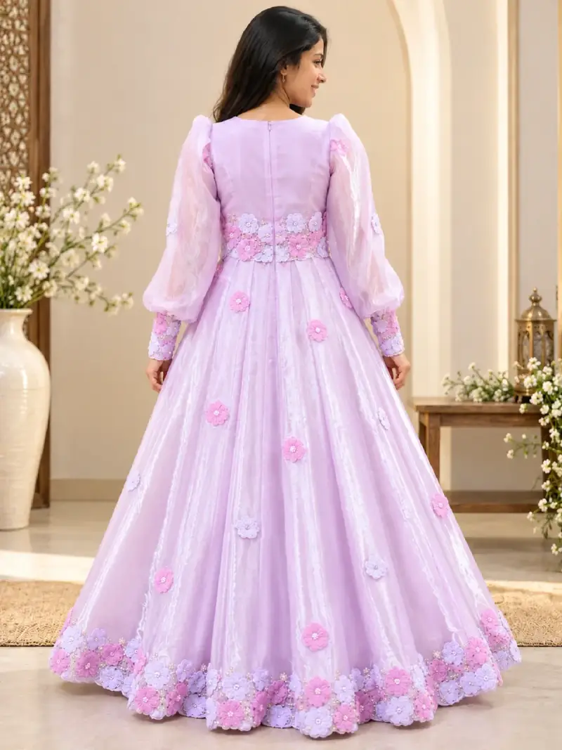 Pastel Lilac Floral Embellished Party Wear Gown — image 3