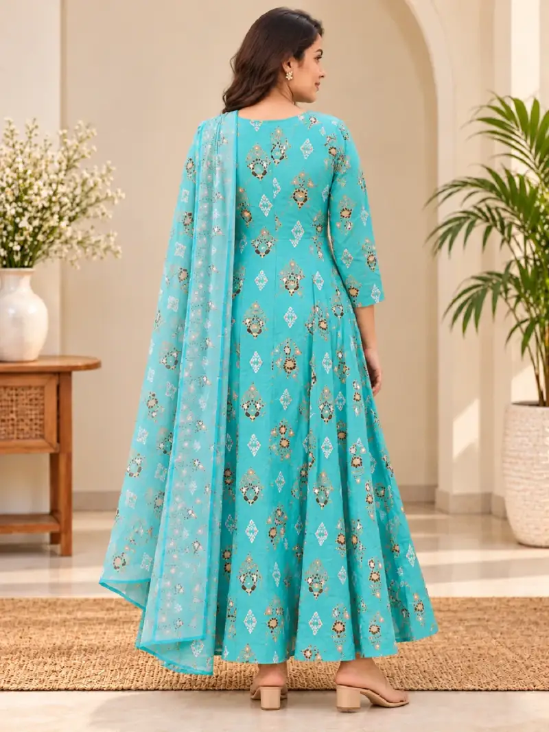 Floral Printed Anarkali Gown with Dupatta — image 3
