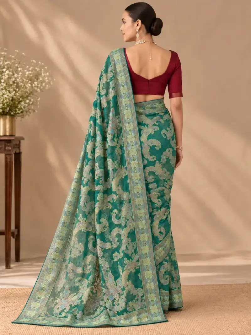 Embroidered Saree with Maroon Blouse — image 3