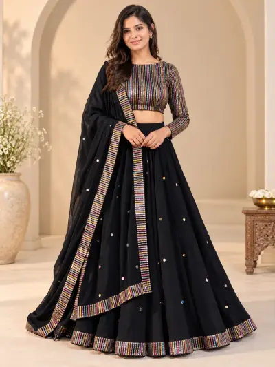 Myira Midnight Glam Black Multicolour Sequin Lehenga Set
