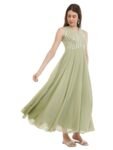 Olive Green Embroidered Maxi Dress_Front