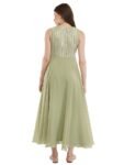 Olive Green Embroidered Maxi Dress_Front