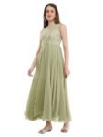 Olive Green Embroidered Maxi Dress_Front