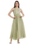 Olive Green Embroidered Maxi Dress_Front